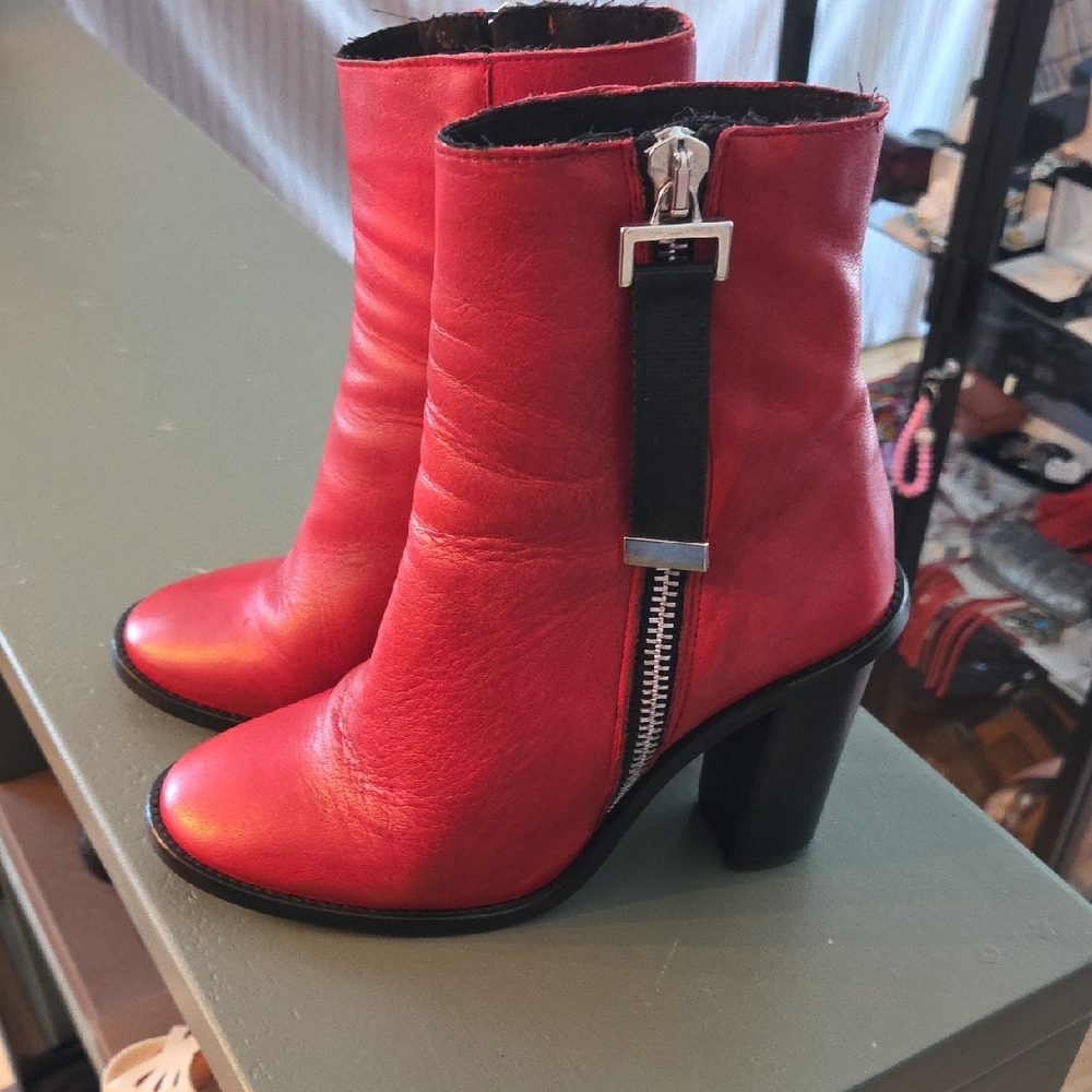 Red Leather Ankle Boots
